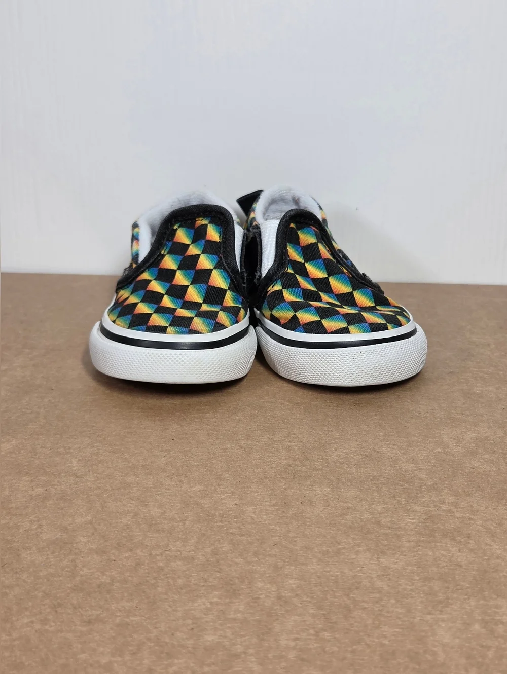 Vans Toddler Slip On V Gradient Rainbow/Check black Shoes Sz 4